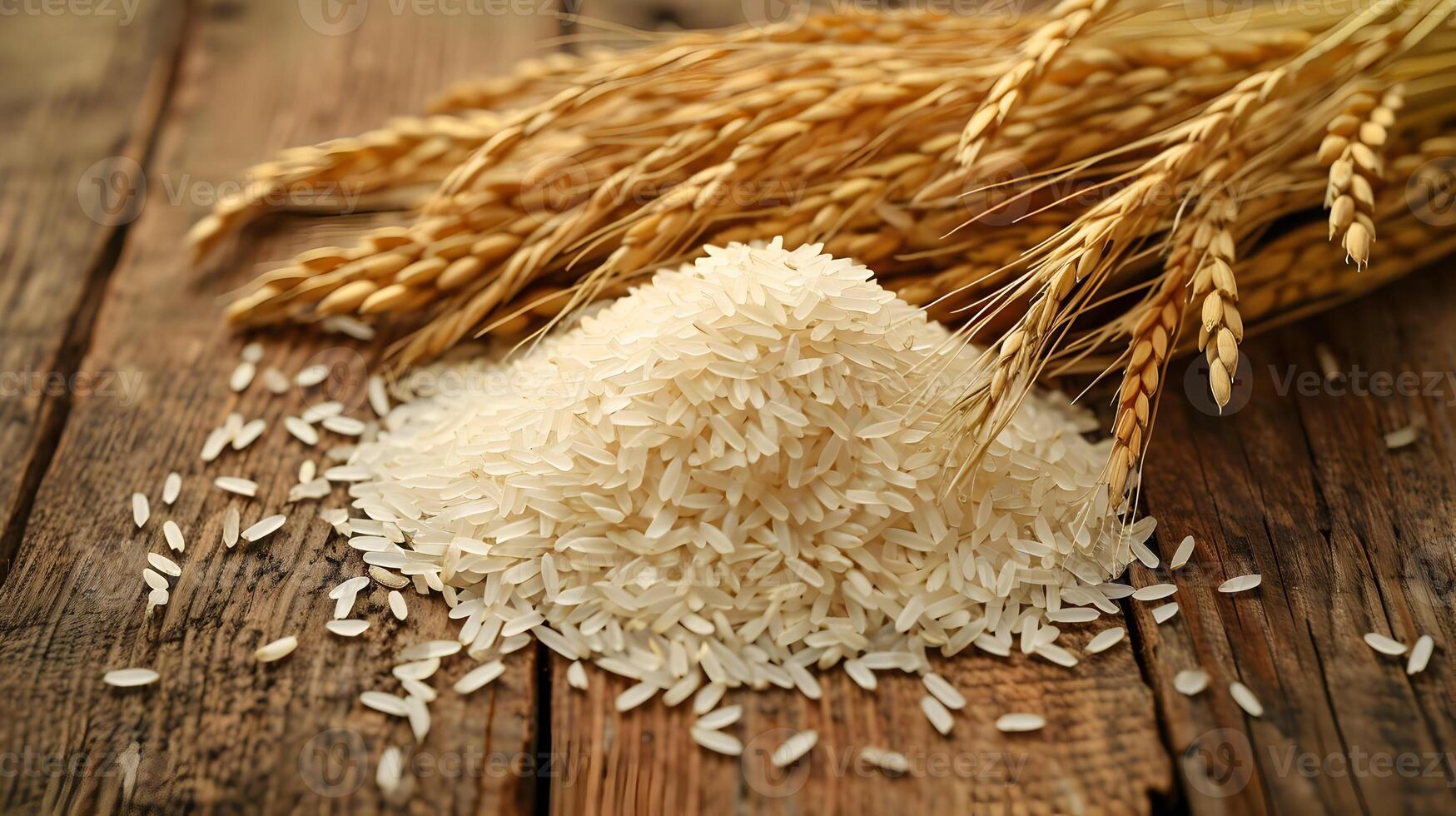 ai-generated-a-handful-of-long-grain-white-rice-spills-out-on-the-wooden-table-food-light-natural-colors-high-quality-ai-generative-photo